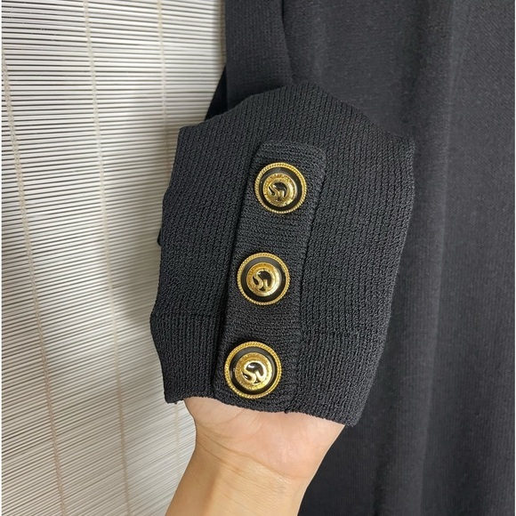 St. John Basics Black Knit Cardigan Gold Button Detail Size L - Picture 3 of 10
